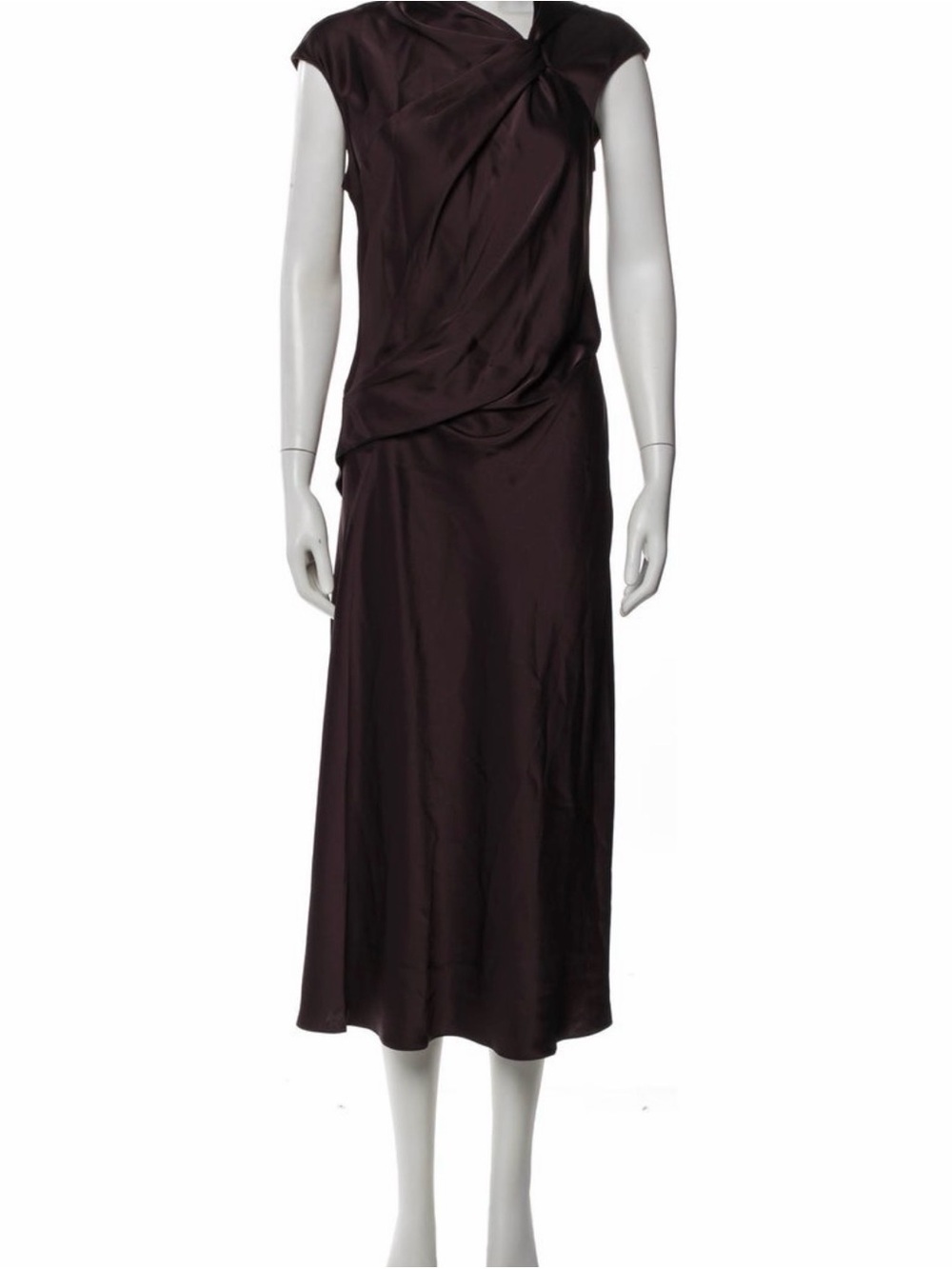 NWT Theory Twist Bodice Satin Midi Dress in Deep Plum